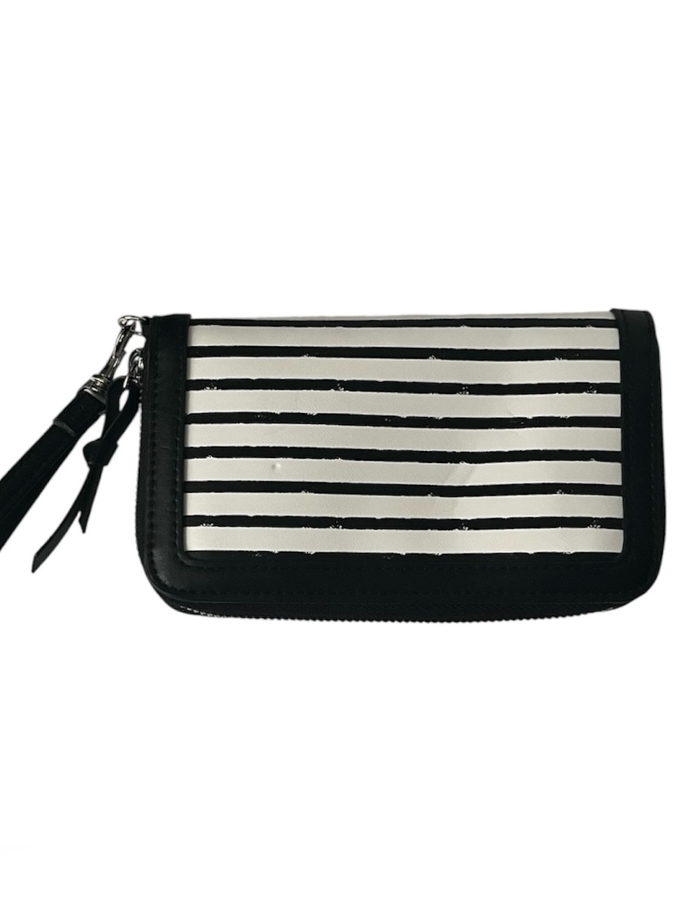 Black & White Wristlet Clutch Faux Leather Zipper Pouch Small Handbag No Brand